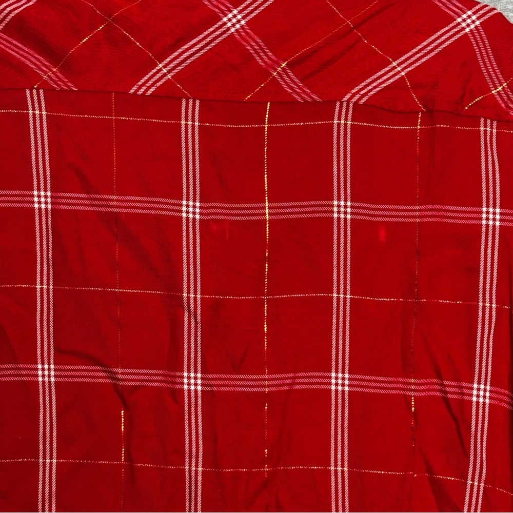 Tommy Hilfiger XL Red Plaid Metallic Roll-Tab Button-Down Shirt Preppy Festive - Picture 12 of 13
